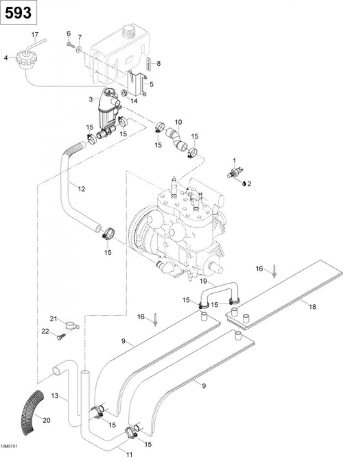 Fits 2007 Ski-Doo Skandic SUV 600 / Skandic WT 600 Hose Coolant, OEM Part # 605354489
