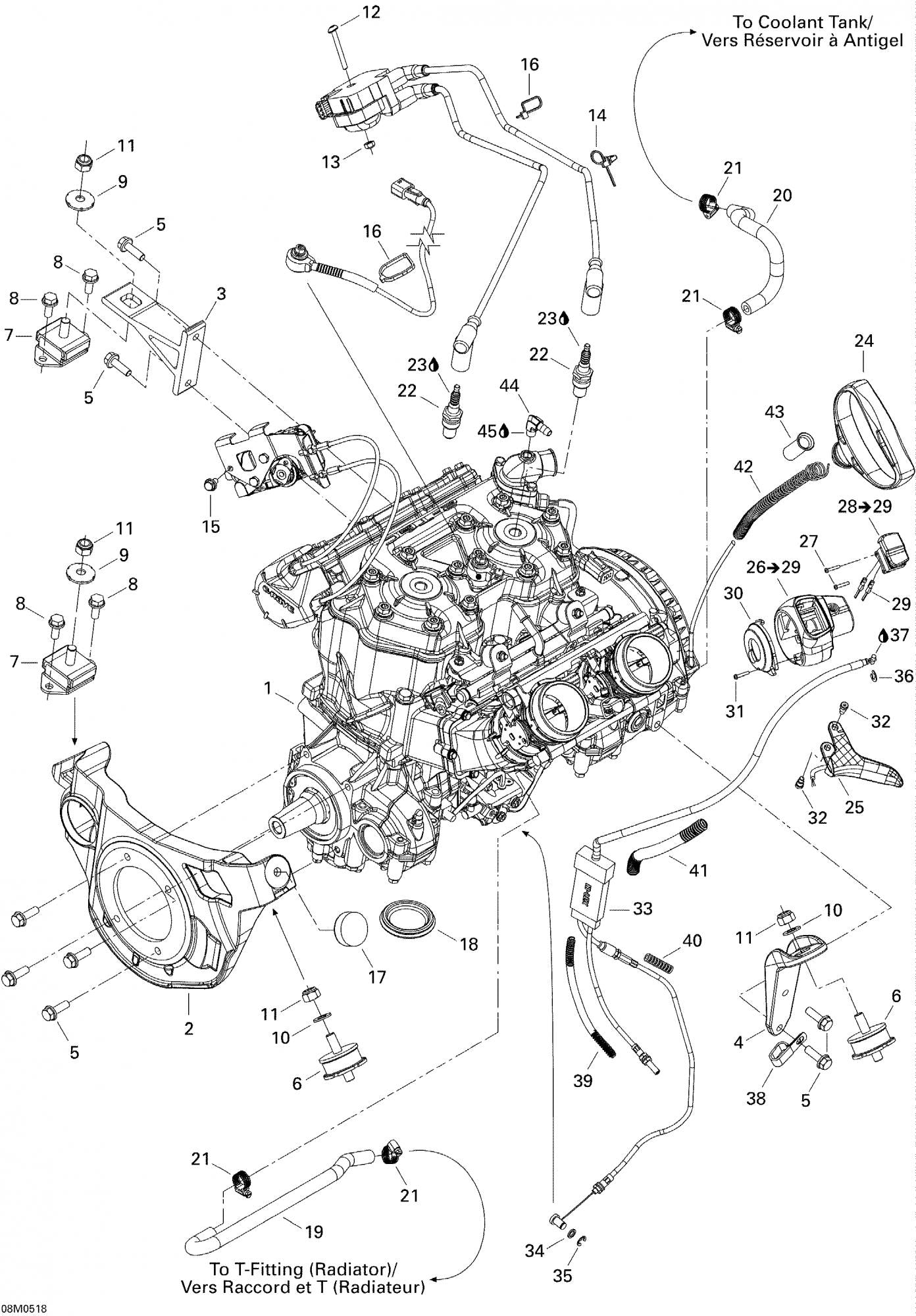 Fits 2005-2007 Ski-Doo Mach Z 1000 SDI / Mach Z 1000 SDI Adrenaline & X Models Rear Engine Support, Mag, OEM Part # 512059794