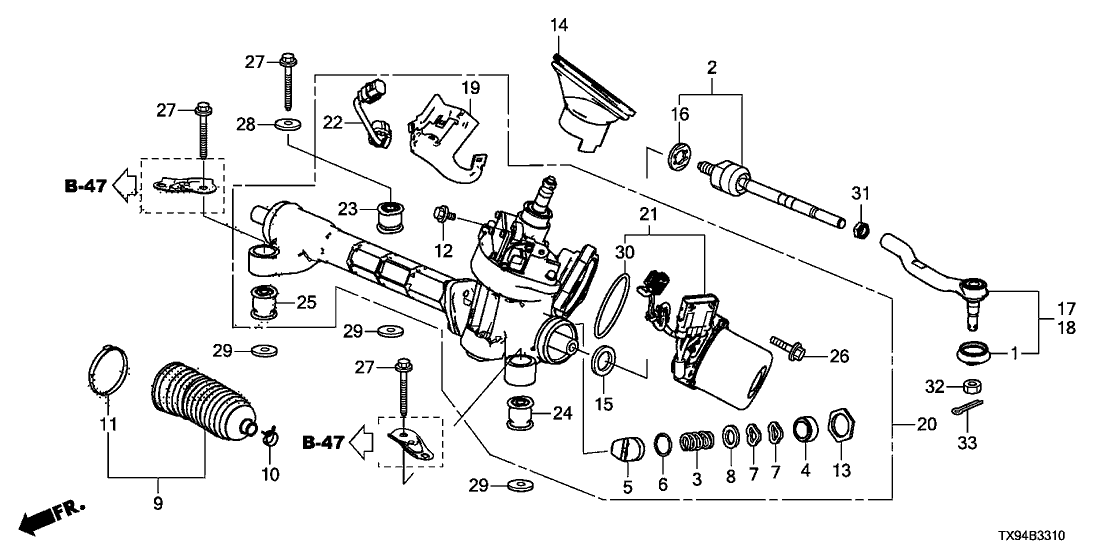 Honda New 2013-2014 Fits Honda Fit EV Box, Power Steering Gear, Part # 53601-TX9-A01