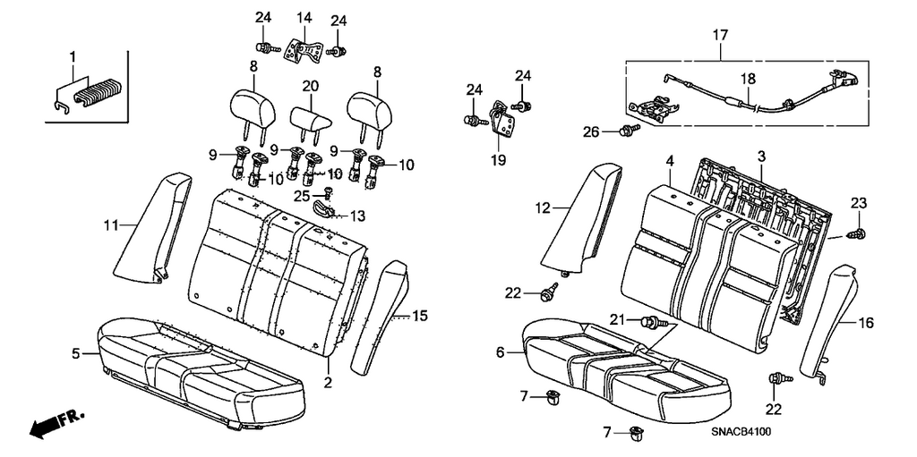 New 2011 Fits Honda Civic Rear Headrest Assembly *NH167L* (GRAPHITE BLACK), Part # 82140-SNE-L41ZA