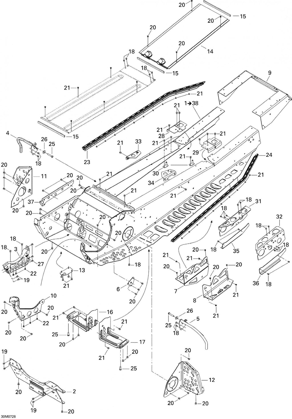 Fits 2006-2007 Ski-Doo Summit 800 HO, Adrenaline & X / Summit X Models Rear Cap Track 159", OEM Part # 518324967