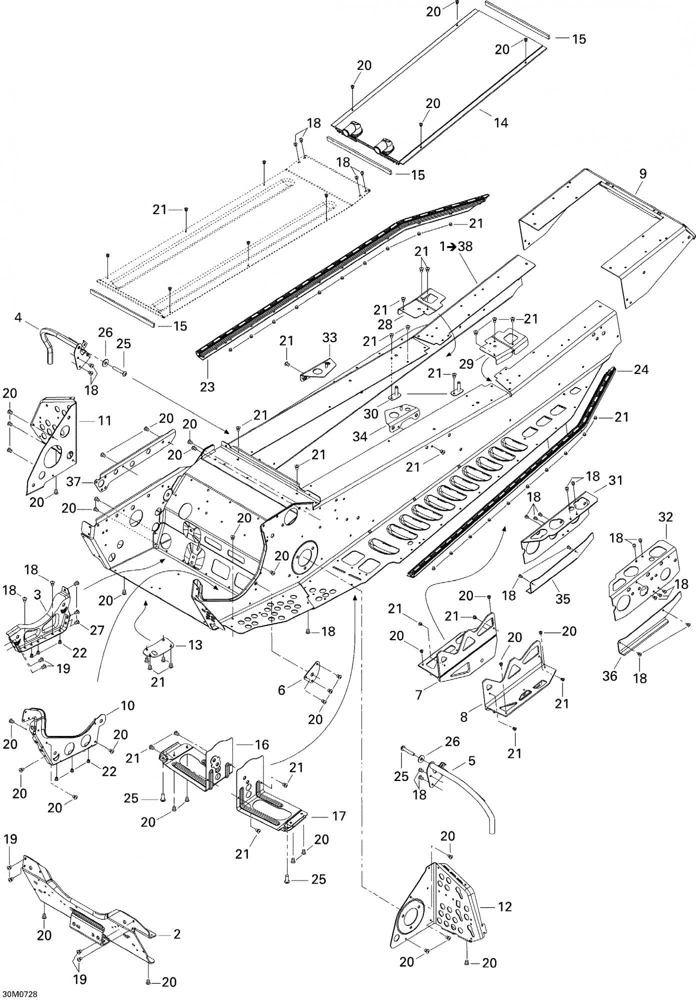 Fits 2006-2007 Ski-Doo Summit 800 HO, Adrenaline & X / Summit Adrenaline 600HO SDI Models Rear Cap Track 151", OEM Part # 518324966
