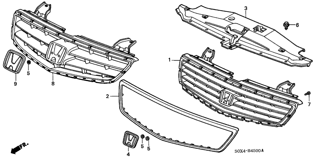 Honda New 2002-2004 Fits Honda Odyssey Front Grille Base, Part # 71121-S0X-A02