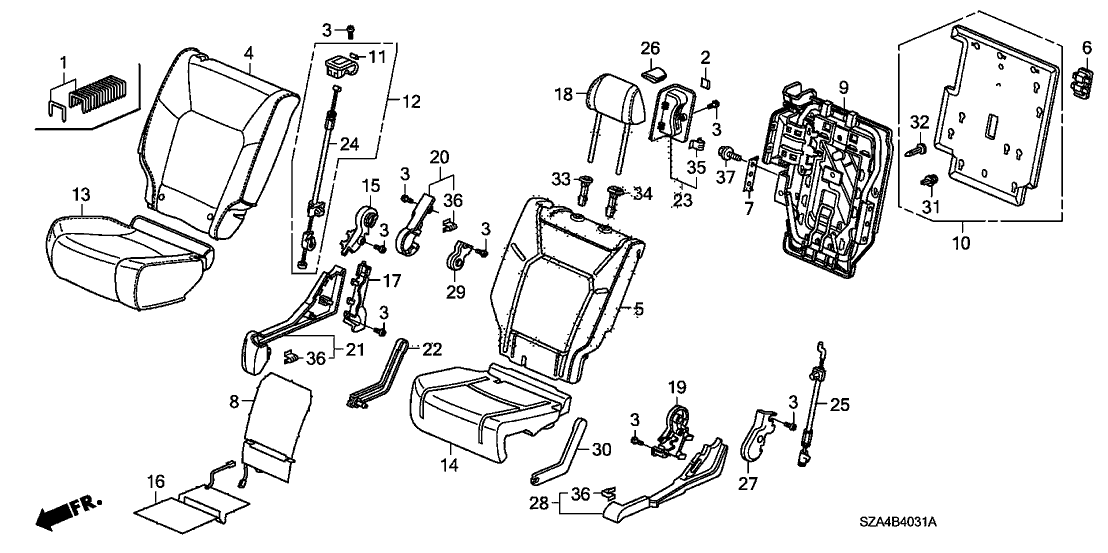 New 2009-2011 Fits Honda Pilot Cover B, R. Middle Seat Bracket (Inner) *B167L* (BALTIC BLUE), Part # 81333-SZA-A01ZA