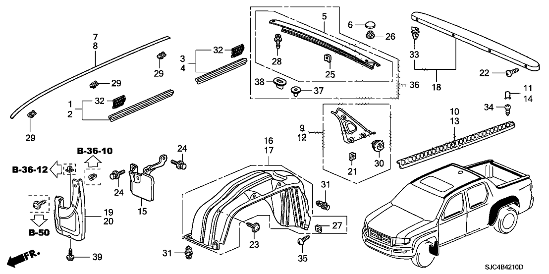 New 2009-2011 Fits Honda Ridgeline Garnish Set, RR. Roof *YR573M* (Include Antenna) (MOCHA METALLIC), Part # 74300-SJC-305ZN