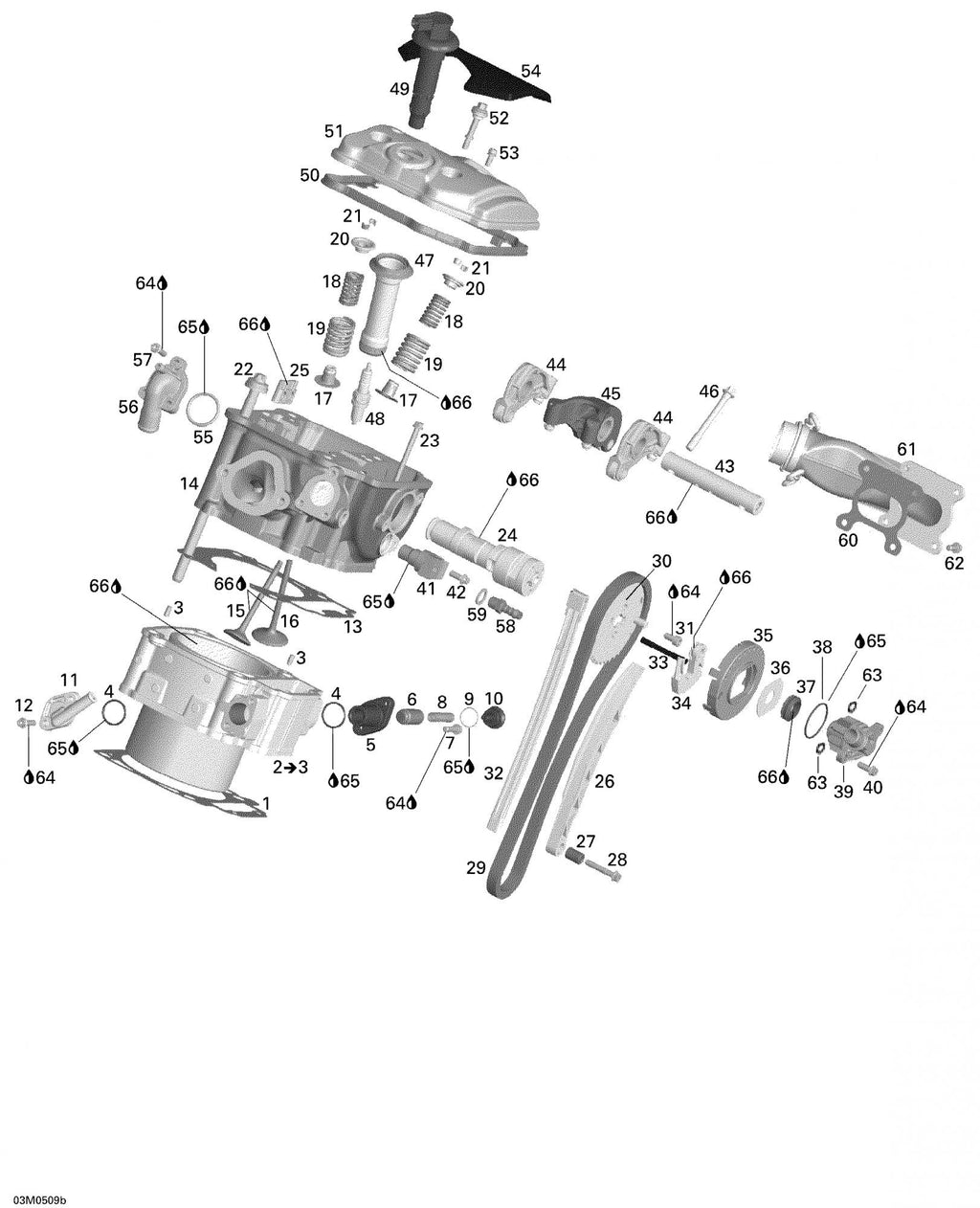Fits 2003-2006 Ski-Doo Expedition 4-TEC / Expedition V-1000 Models Cylinder Ass’y Includes 2 To 3, OEM Part # 420923948
