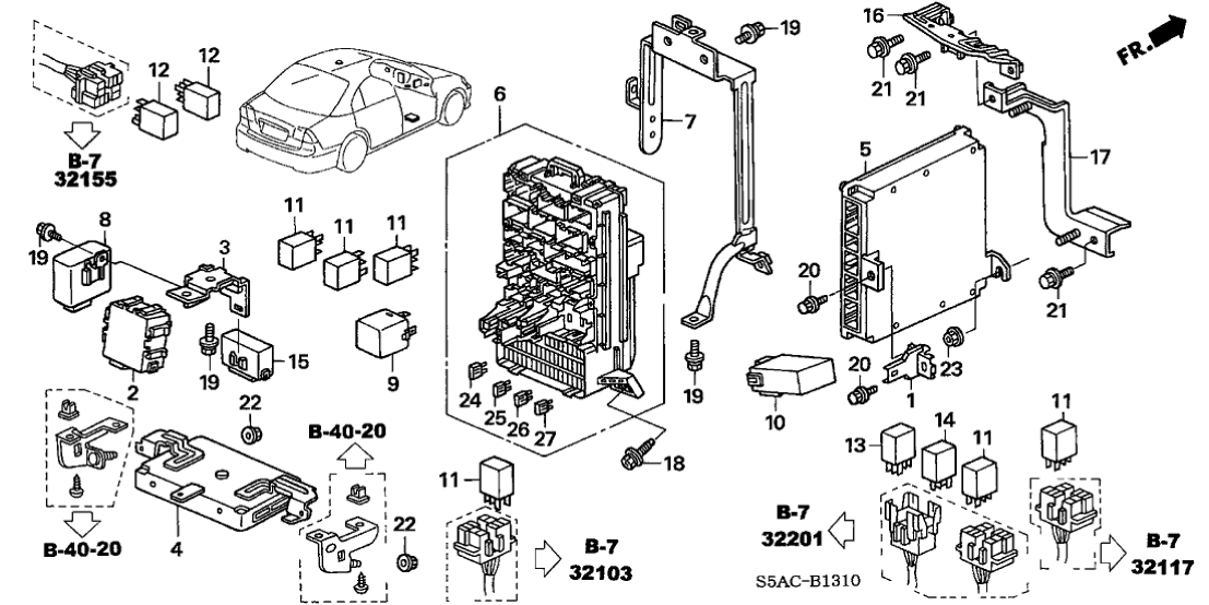 Honda New 2003-2005 Fits Honda Civic Fuse Box Assembly, Part # 38200-S5A-A02