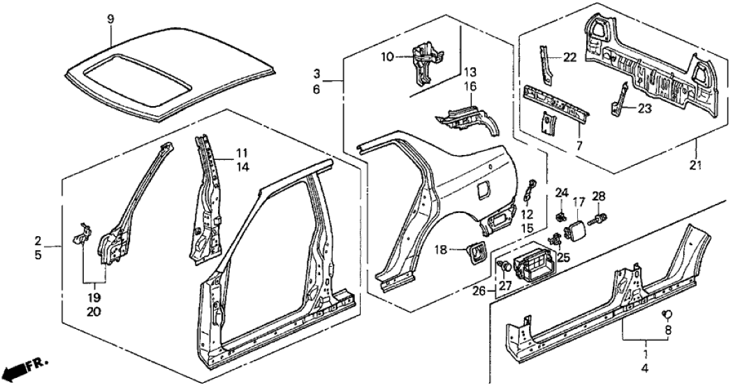 Honda New 1994-1995 Fits Honda Accord Stiffener, R. RR. Combination, Part # 66117-SV4-300ZZ