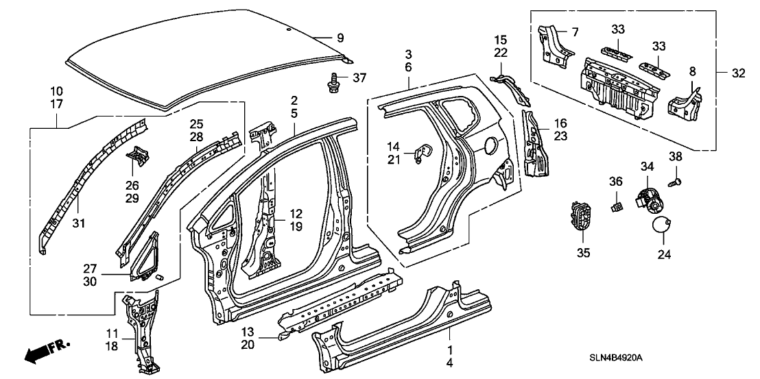 Honda New 2007-2008 Fits Honda Fit Left Front Pillar Upper Inner, Part # 64521-SLN-A00ZZ