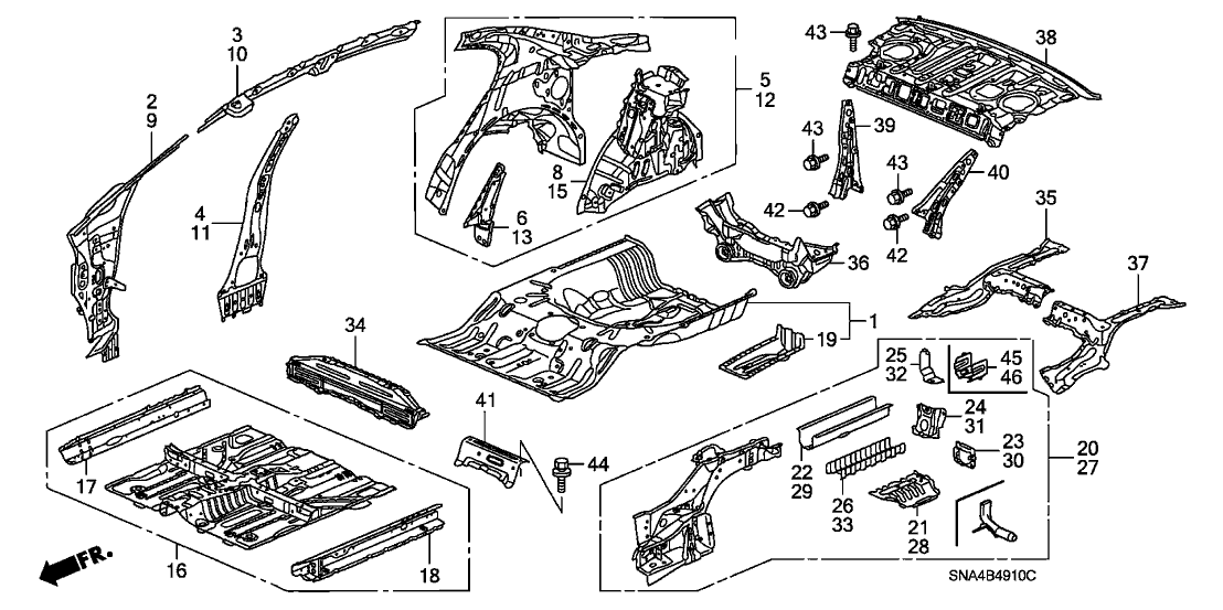 Honda New 2006-2011 Fits Honda Civic Gusset, RR. Floor Crossmember (Upper), Part # 74671-SNA-A00ZZ