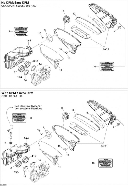 Fits 2003-2007 Ski-Doo GSX 500SS / GSX 600 HO Models Primary Chamber Ass'y Includes 1 To 4, OEM Part # 508000388