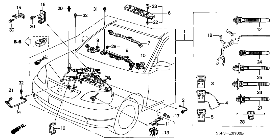 Honda New 2001 Fits Honda Civic Engine Wire Harness, Part # 32110-PMP-A60