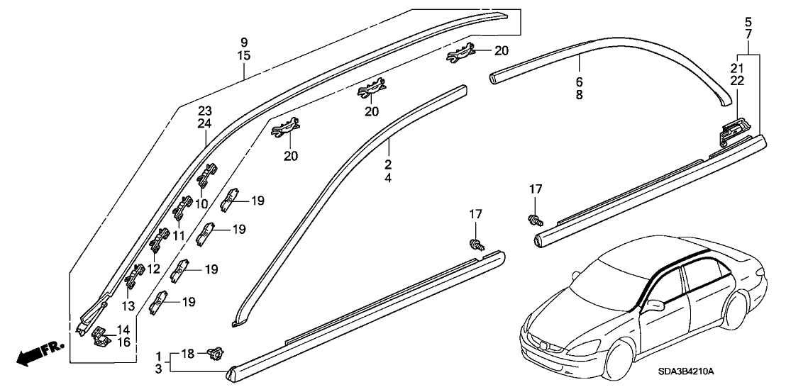 Honda New 2003-2007 Fits Honda Accord Molding, R. FR. Door Sash (Black), Part # 72425-SDA-A11