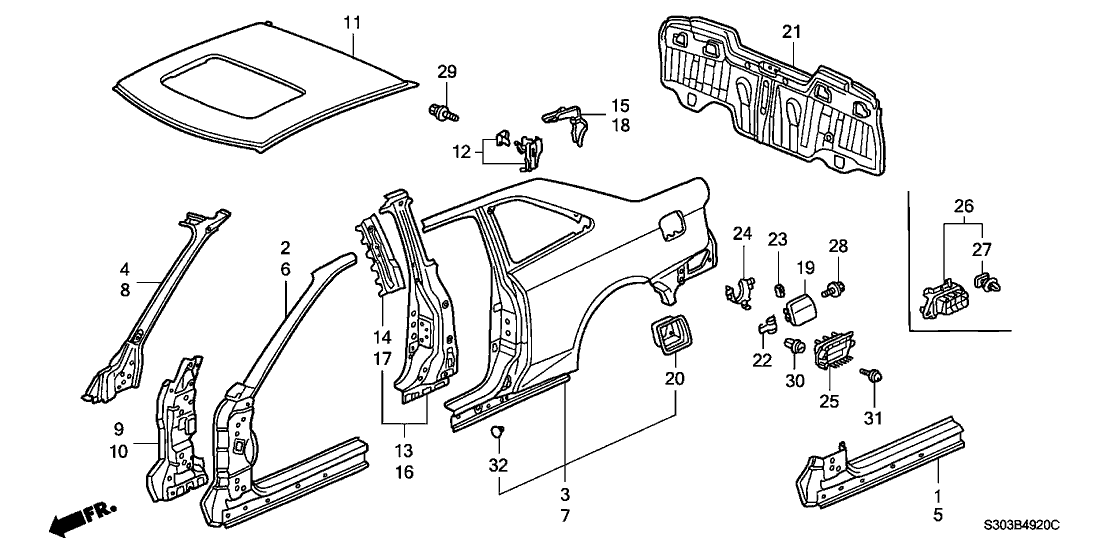 Honda New 1997-2001 Fits Honda Prelude Pillar Set, L. FR. (Upper) (Inner), Part # 04647-S30-A00ZZ