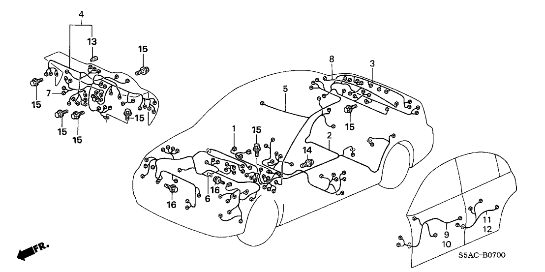 Honda New 2004-2005 Fits Honda Civic Floor Wire Harness, Part # 32107-S5W-A14