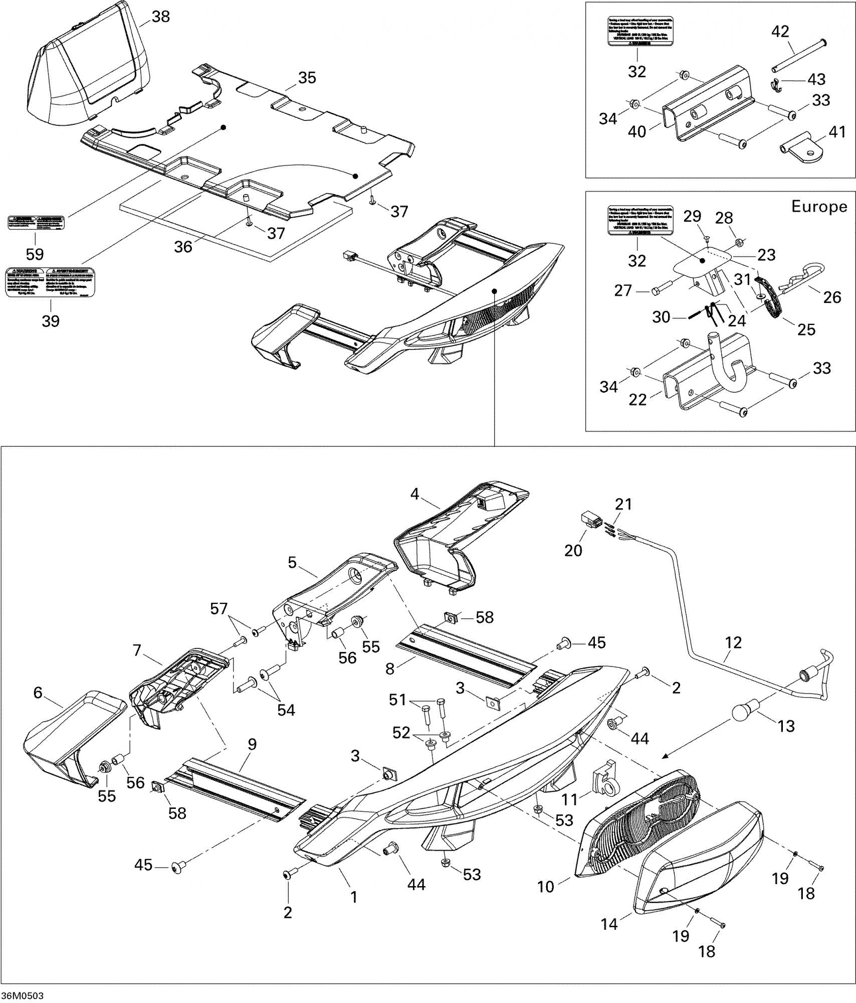 Fits 2005-2006 Ski-Doo GTX 380F / GTX 500SS Models Hitch, Black Europe, OEM Part # 511000354