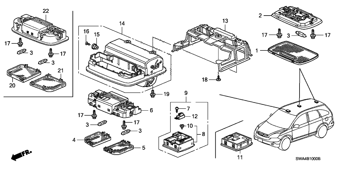 Honda New 2007 Fits Honda CR-V Switch Assy., Sunroof & Map Light & Microphone *YR327L* (PEARL IVORY), Part # 35830-SWA-A62ZC