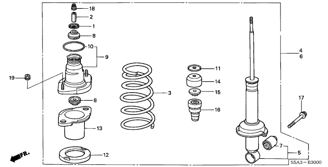 Honda New 2003 Fits Honda Civic Shock Absorber Assembly, Right Rear, Part # 52610-S5A-A13