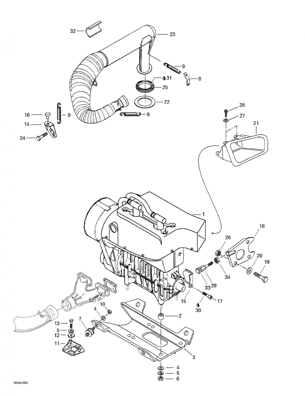 Fits 1997-2007 Ski-Doo MX Z 440 / MX Z 440 F Models Outlet Duct, OEM Part # 572083700