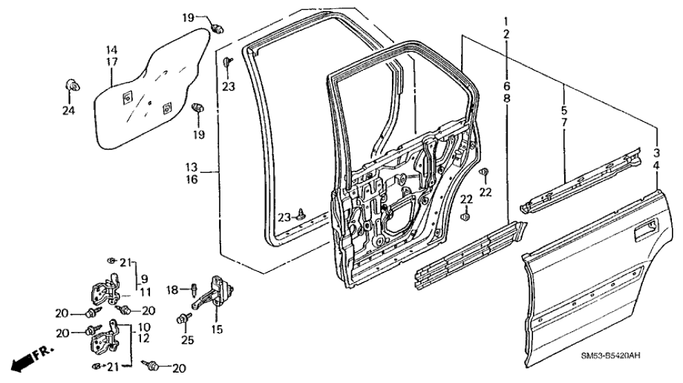 Honda New 1990-1993 Fits Honda Accord Skin L,RR Door, Part # 67651-SM4-505ZZ