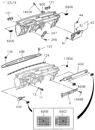 Honda New 1994-1995 Fits Honda Passport Grille, R. Side Air Outlet (Gray), Part # 89437-35260