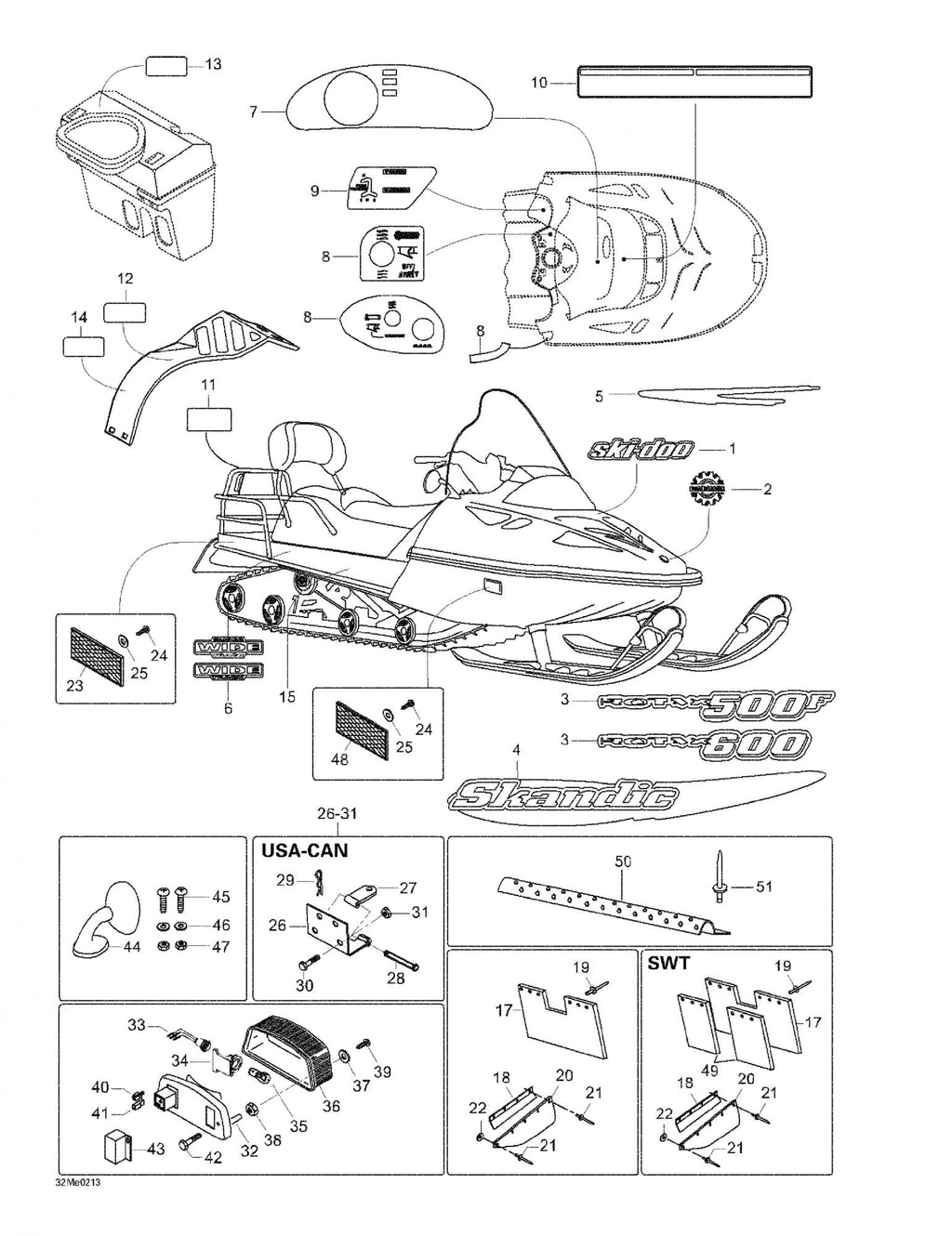Fits 2002-2007 Ski-Doo Expedition TUV V800 / Skandic 500/600 Models Screw, OEM Part # 40167
