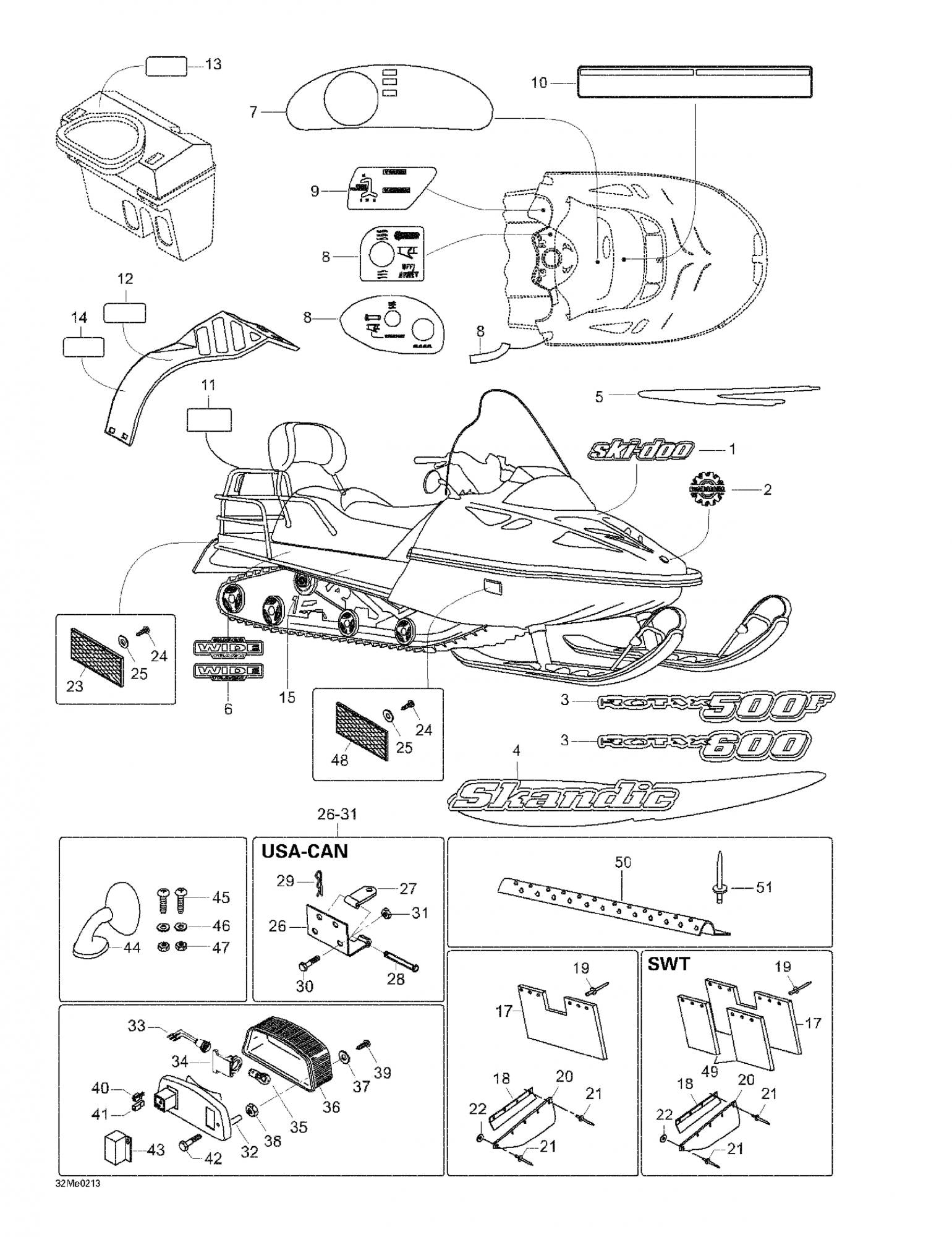 Fits 2002-2007 Ski-Doo Expedition TUV V800 / Skandic 500/600 Models Screw, OEM Part # 40167