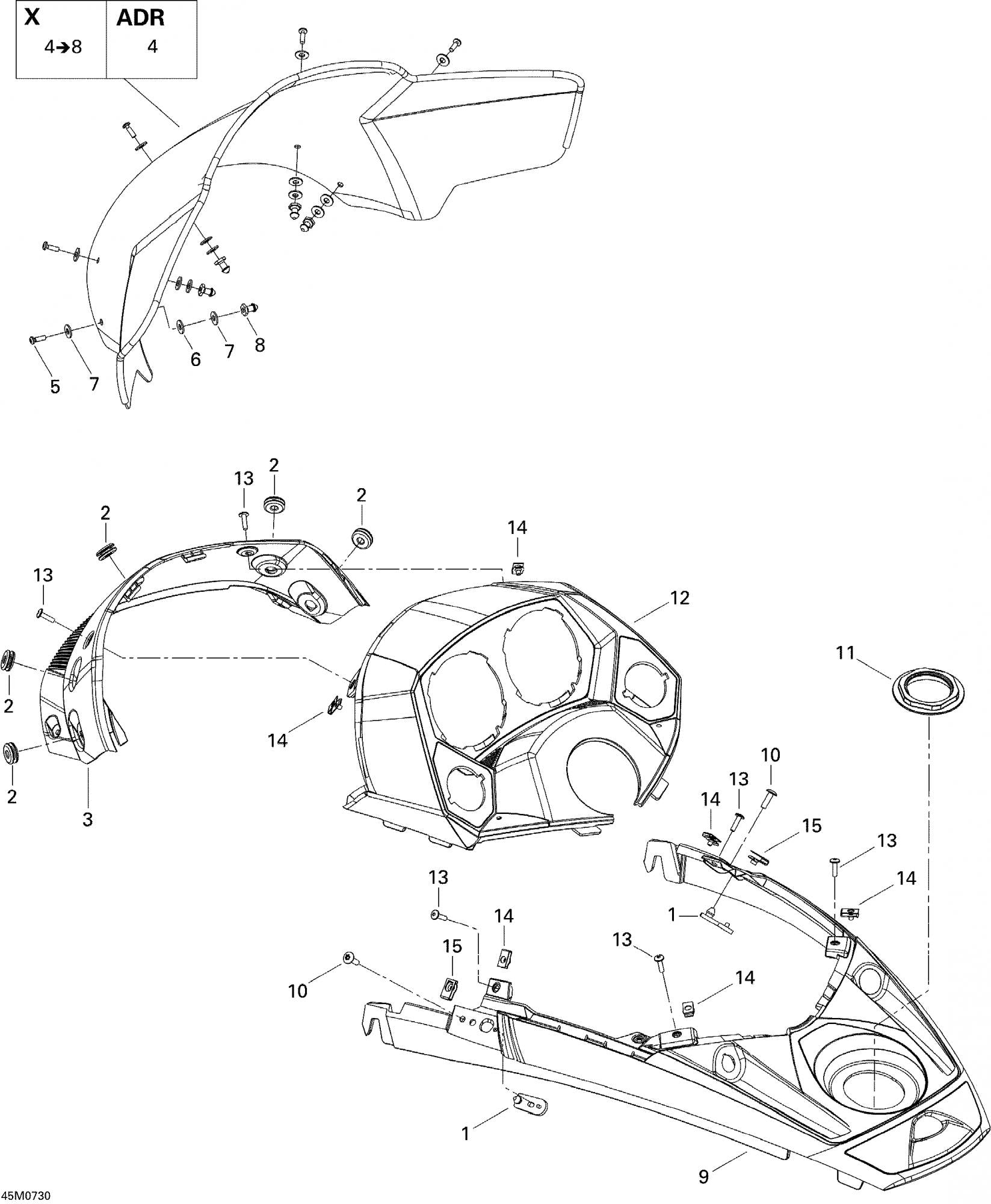 Fits 2005-2007 Ski-Doo Mach Z 1000 SDI / Mach Z 1000 SDI Adrenaline & X Models Indicator Support Door, OEM Part # 517303219
