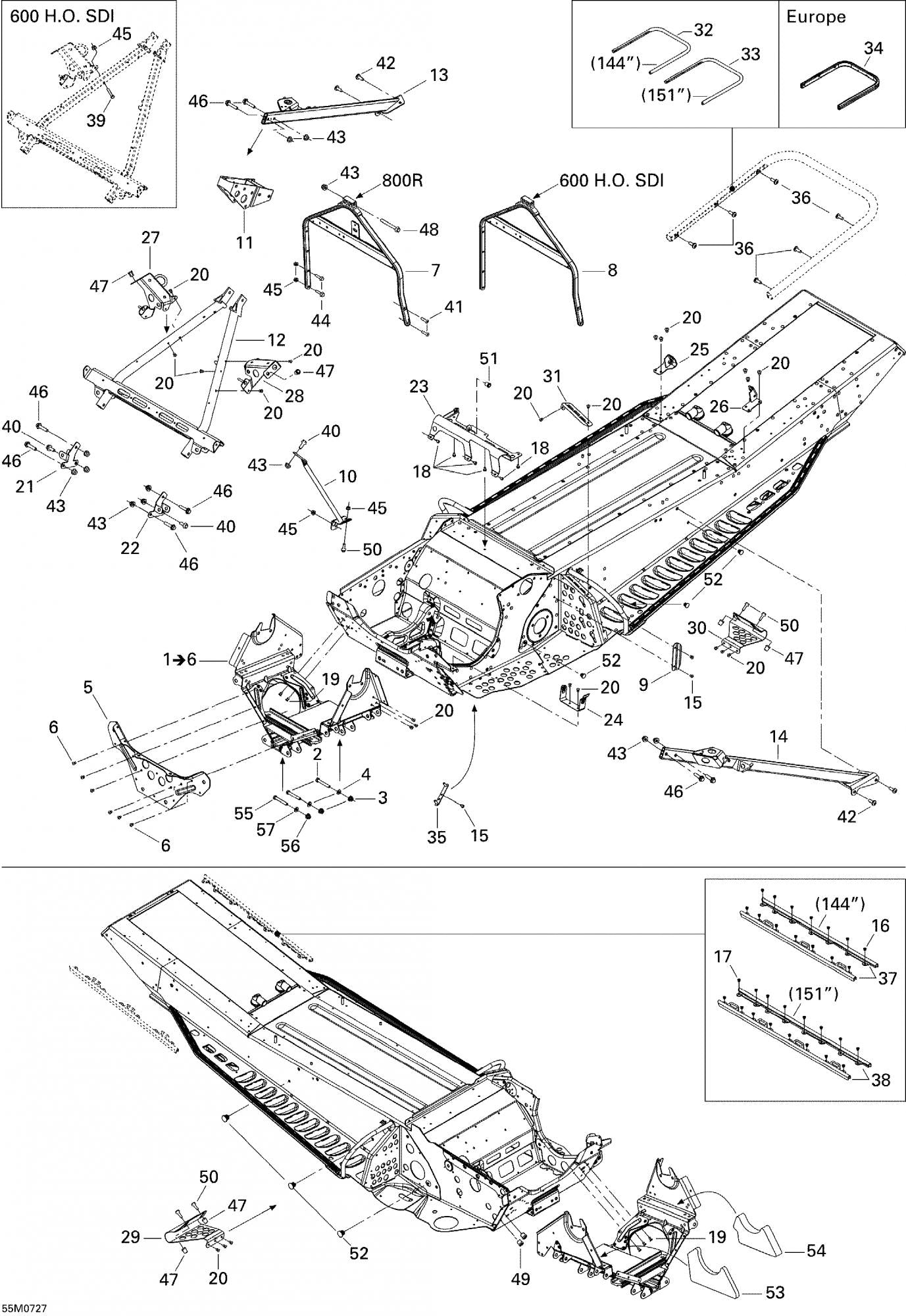 Fits 2006-2007 Ski-Doo Summit 800 HO, Adrenaline & X / Summit Adrenaline 600HO SDI Models RH Wire Protector Track 151", OEM Part # 518324971