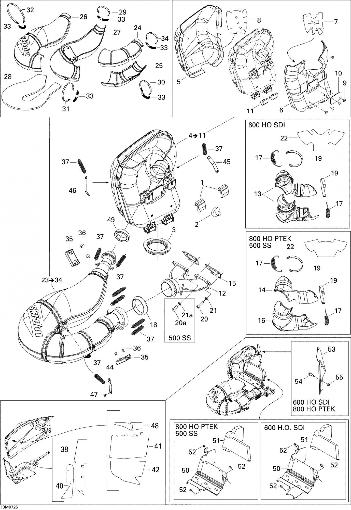 Fits 2004-2007 Ski-Doo GSX 500SS / GSX 600 HO Models Tuned Pipe Ass'y Includes 23 To 34, OEM Part # 514053749