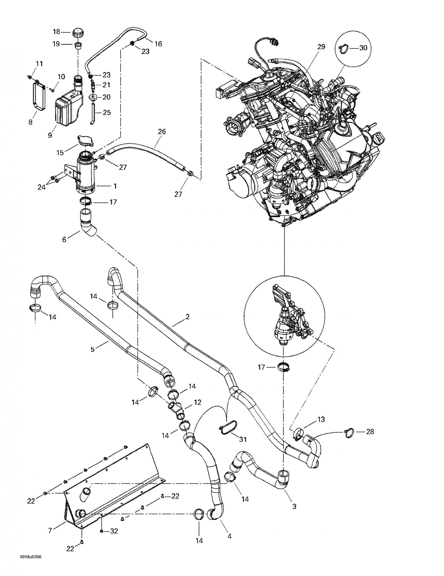 Fits 2003-2005 Ski-Doo Grand Touring V-1000 / Legend V-1000 Outlet Hose, OEM Part # 509000103