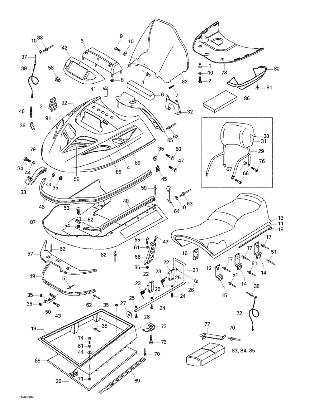 Fits 1998-2007 Ski-Doo Skandic 500/600 / Skandic 500F/600 Models Cover, OEM Part # 605252352