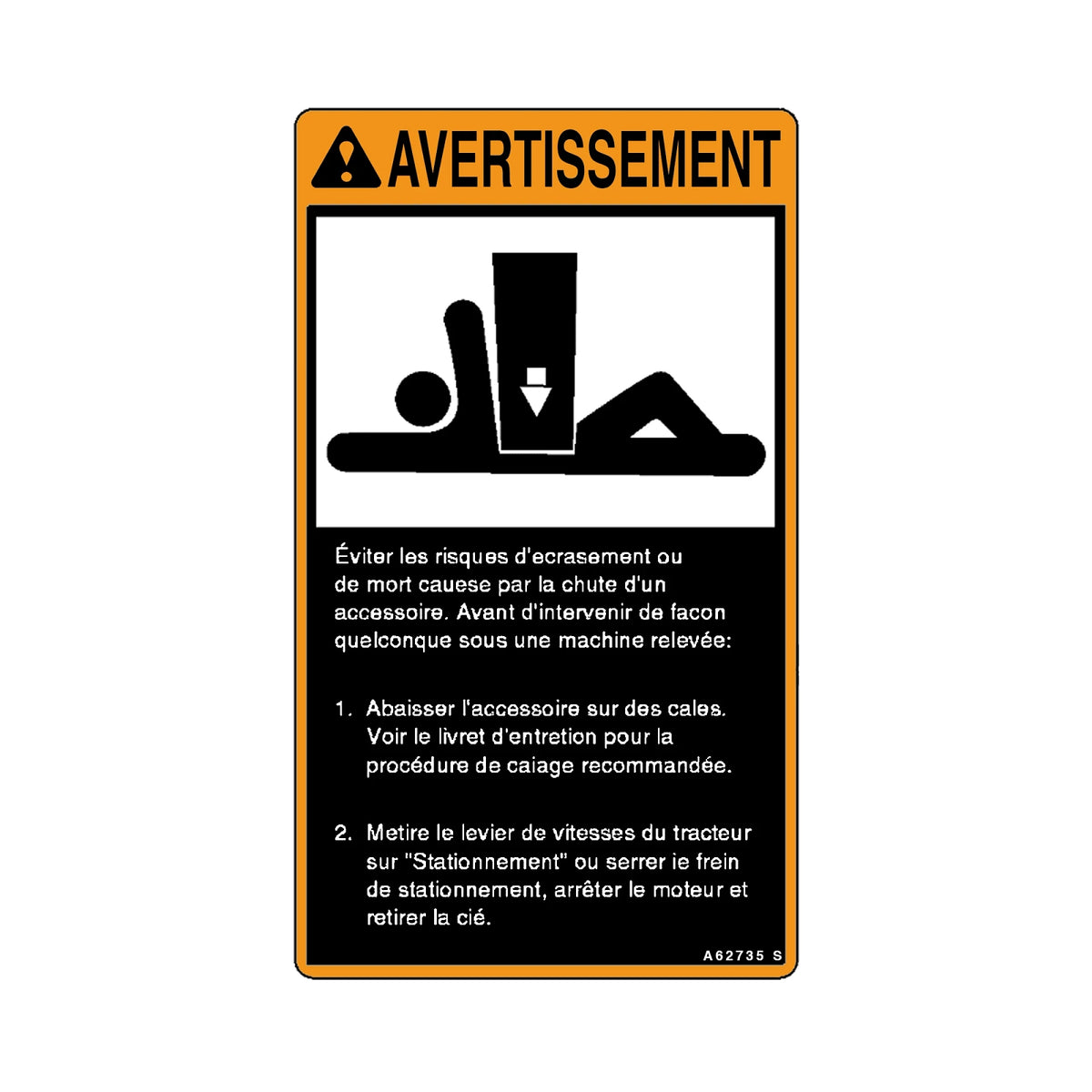 A62735: Fits John Deere A62735 Warning Label, Safety Sign, Mechanical Crush, French – Genuine OEM