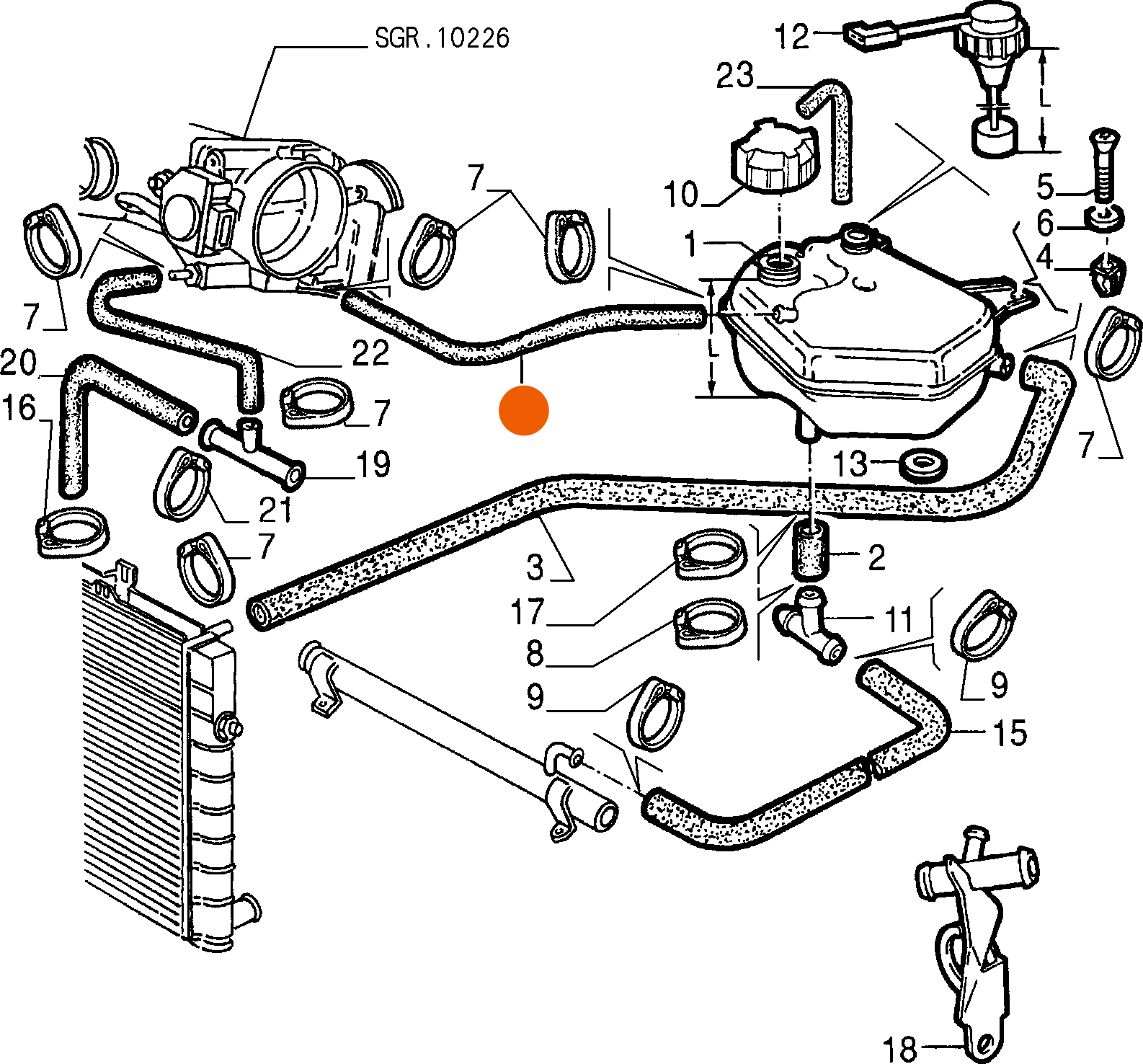 Alfa Romeo 164 Radiator Cooling Hose, OEM Part # 60510268
