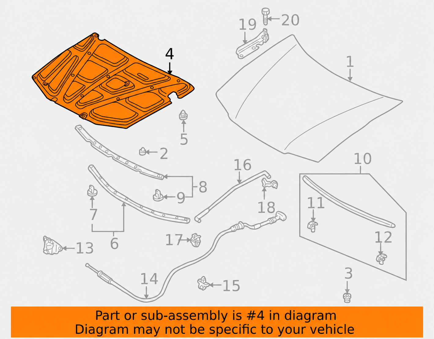 1999-2003 Fits Mazda Protege / 323 Hood insulation, Part # B25N-56-681K