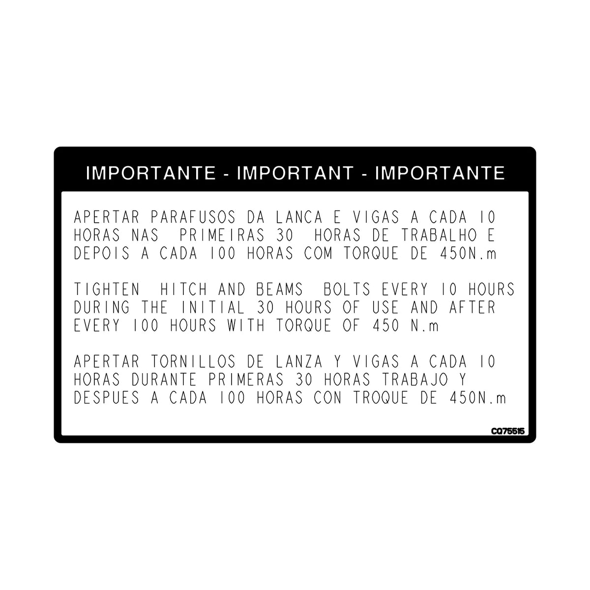 CQ75515: Fits John Deere CQ75515 Label – Genuine OEM