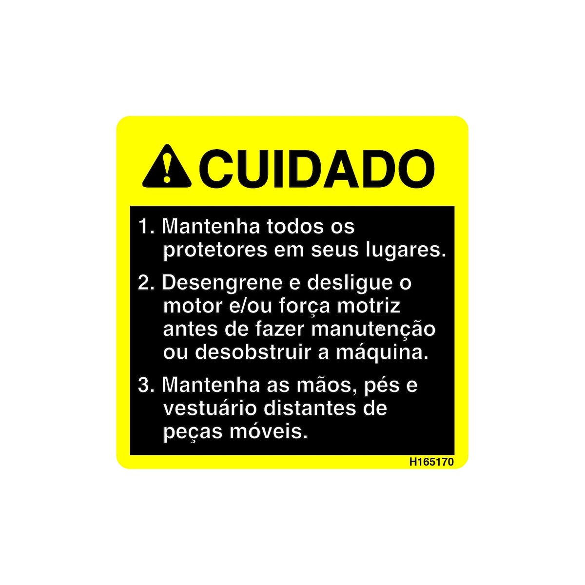 H165170: Fits John Deere H165170 Caution Decal, Portuguese – Genuine OEM