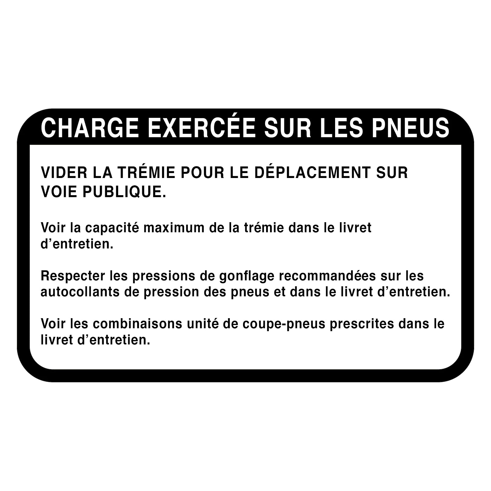 H173336: Fits John Deere H173336 Tire Loading Label, French – Genuine OEM