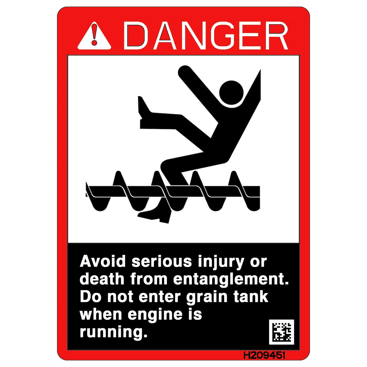H209451: John Deere H209451 Safety Sign, Grain Tank Danger