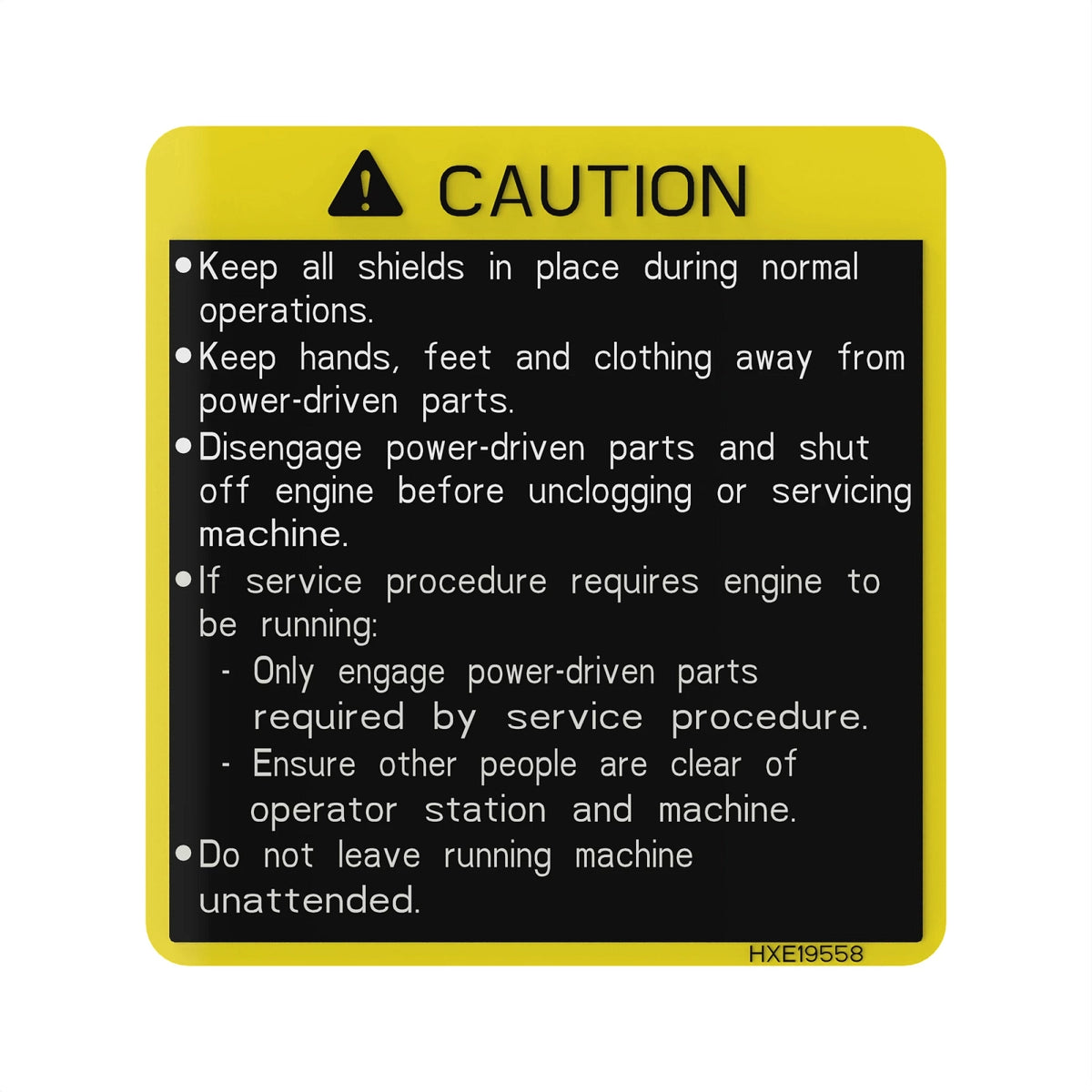 HXE19558: Fits John Deere HXE19558 Caution Label – Genuine OEM