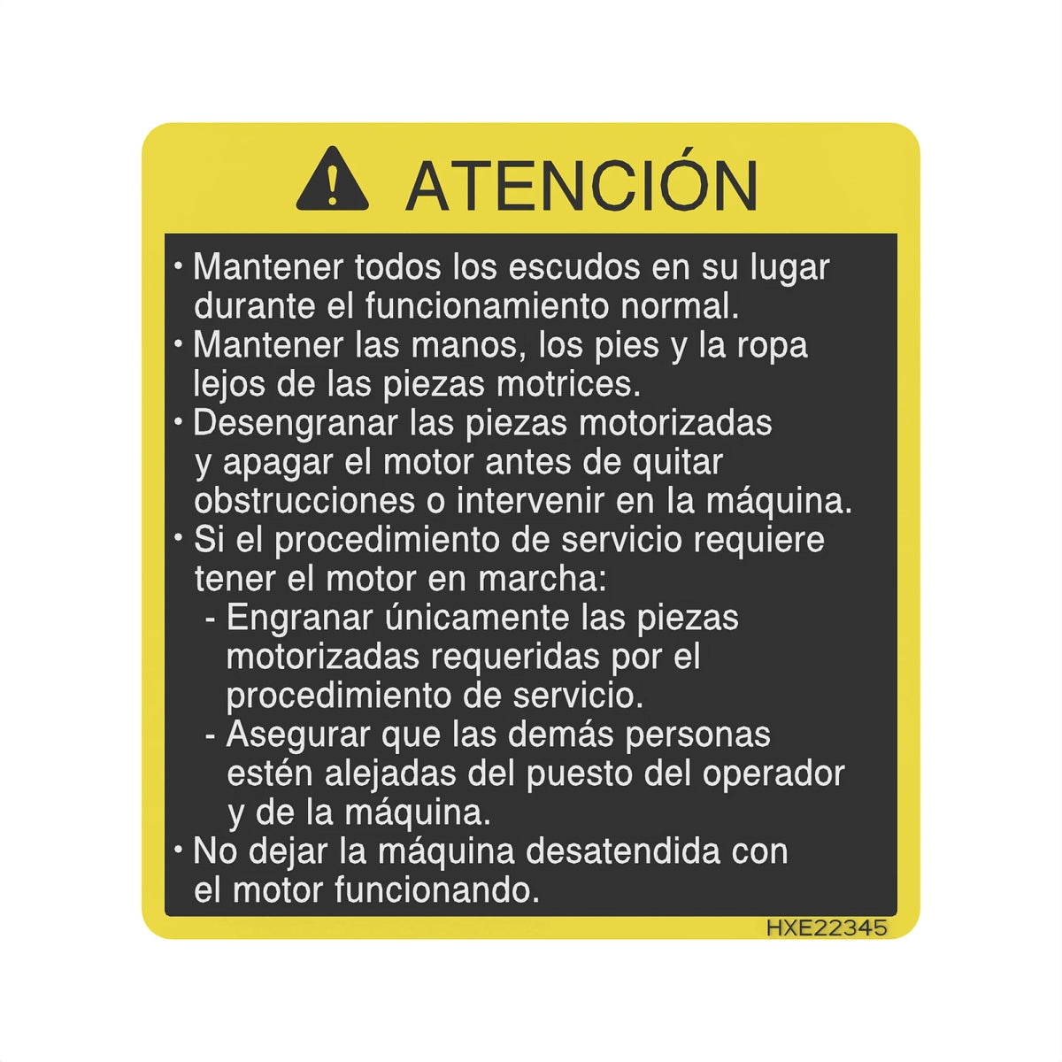 HXE22345: Fits John Deere HXE22345 Caution Label, Spanish – Genuine OEM