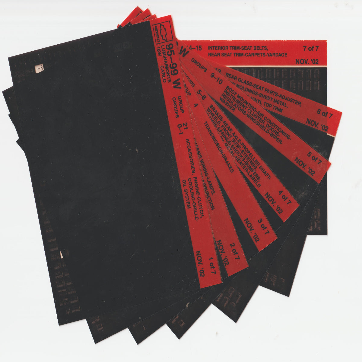 1995-1999 Chevrolet Lumina / Monte Carlo "W" Parts Microfiche Catalog Slides