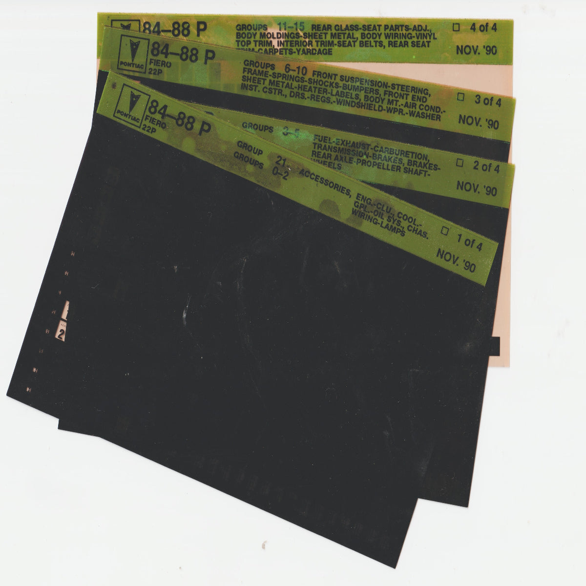 1984-1988 Pontiac Fiero "P" Parts Microfiche Catalog Slides