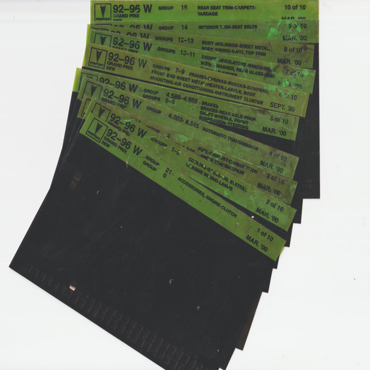 1992-1996  Pontiac Grand Prix "W" Model Parts Microfiche Catalog Slides