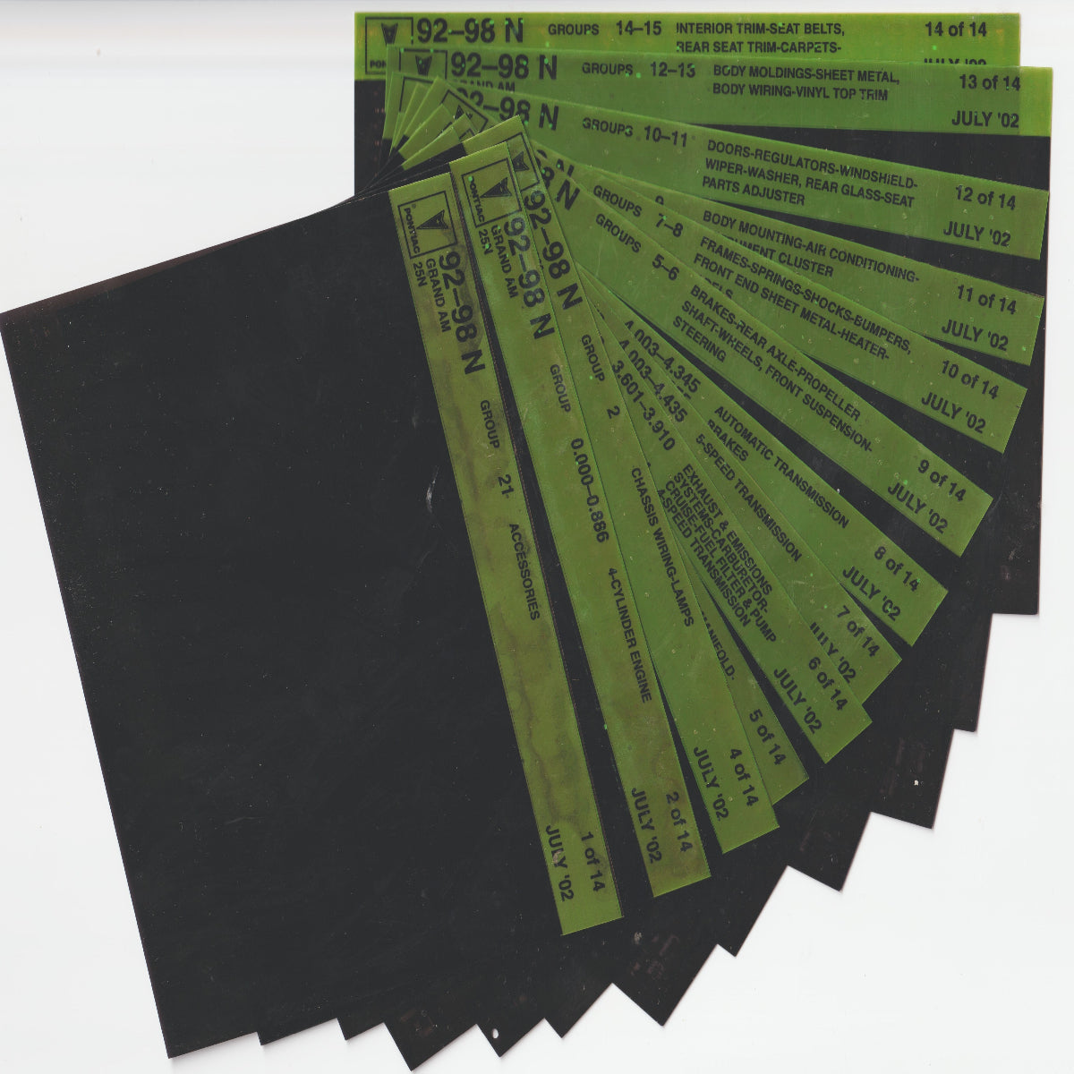 1992-1998 Pontiac Grand Am "N" Model Parts Microfiche Catalog Slides