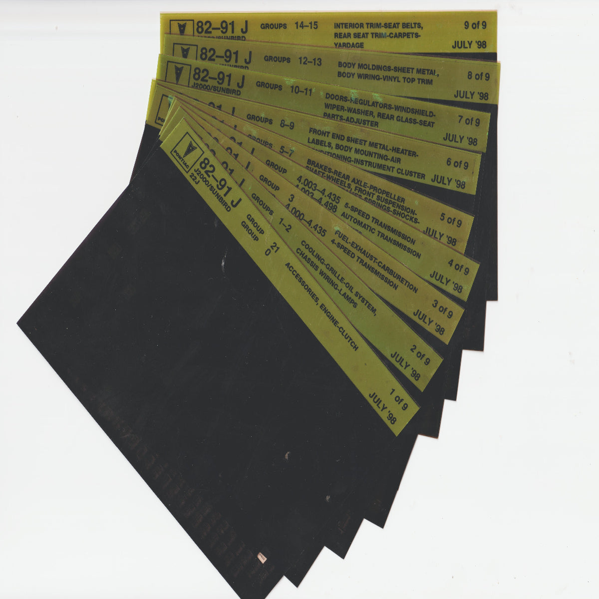 1982-1991 Pontiac Sunbird "J" Model Parts Microfiche Catalog Slides
