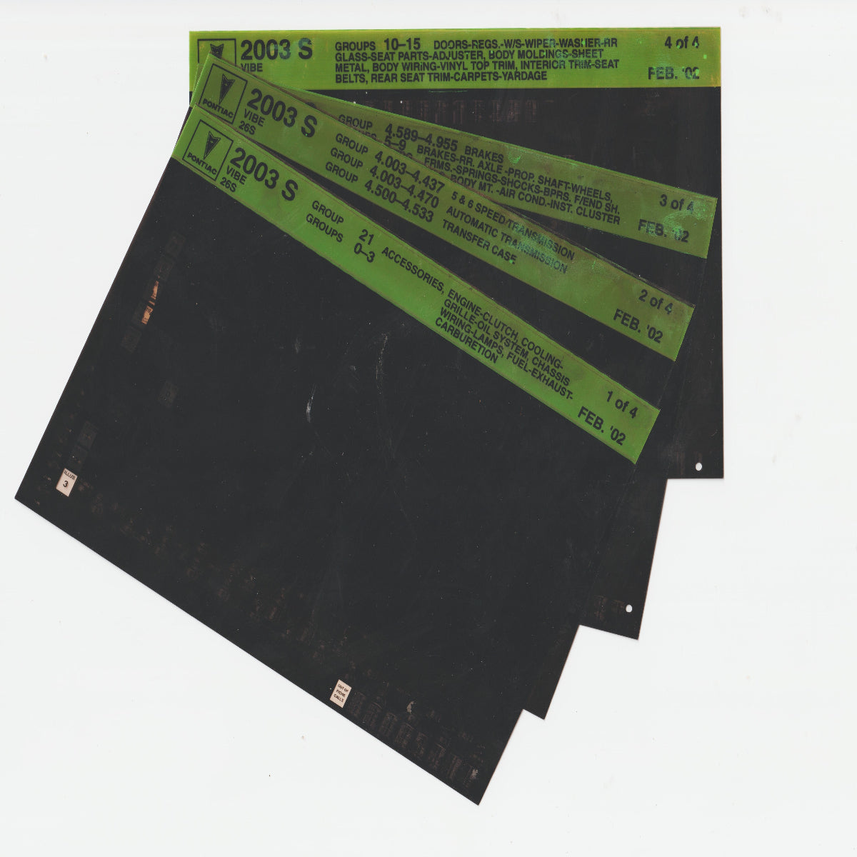 2003 Pontiac Vibe "S" Model Parts Microfiche Catalog Slides