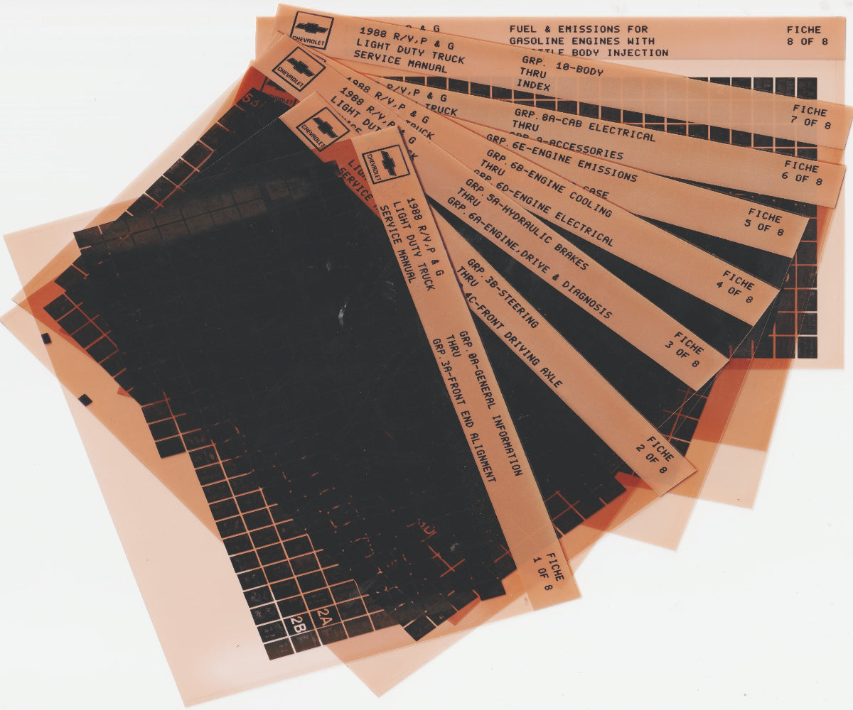 1988 Chevrolet Light Duty Truck Workshop Service Repair Manual Microfiche Slides