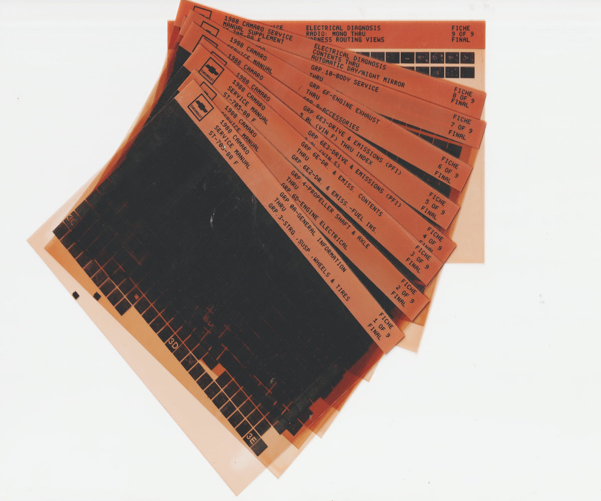 1988 Chevrolet Camaro Workshop Service Repair Manual Microfiche Slides