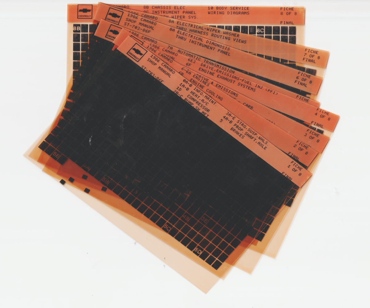 1986 Chevrolet Camaro Workshop Service Repair Manual Microfiche Slides